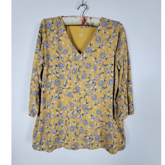 J.Jill Pure Jill Printed V-Neck Top Womens Large Floral Multicolor 3/4 Sleeve - Picture 1 of 8